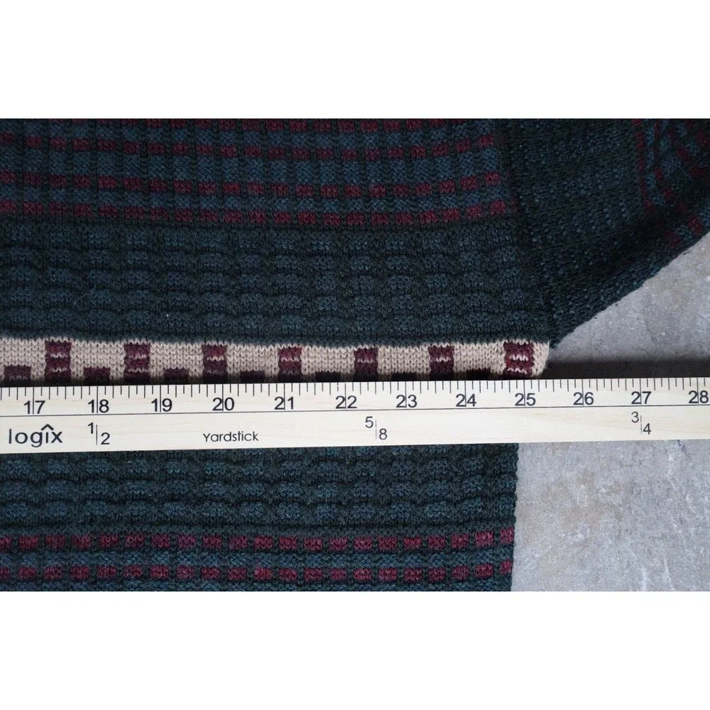 Vintage Van Heusen Sweater Men's XL Green Burgundy Geometric Acrylic 90s Grandpa